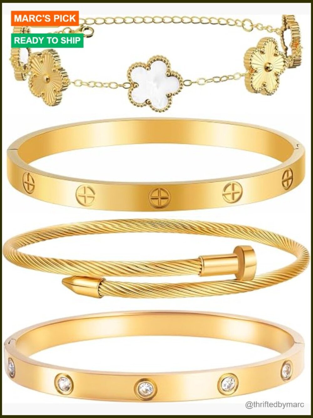 Stackable Floral Gold Bracelets Set - 4Pcs 18K Gold Plated Bangle